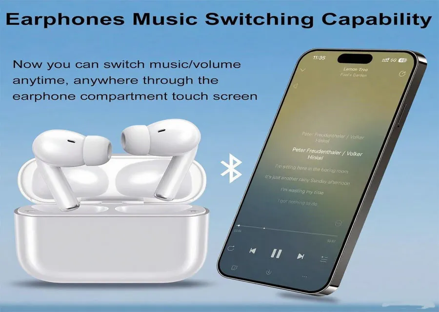 Wireless earbuds with USB-C charging case product photo placeholder