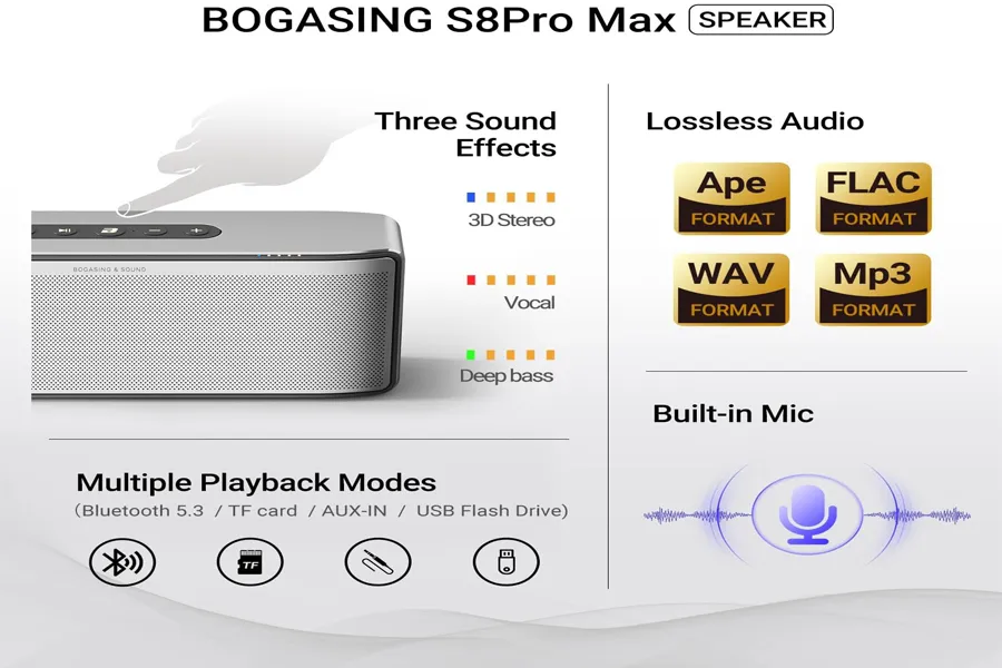 BOGASING S8 Pro Max Bluetooth speaker with lifelike stereo sound and punchy bass for home use