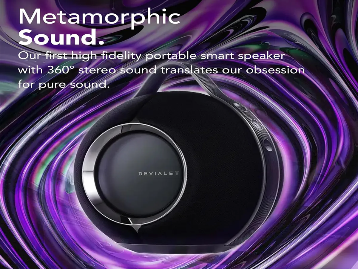 Close-up view of Devialet Mania premium design details