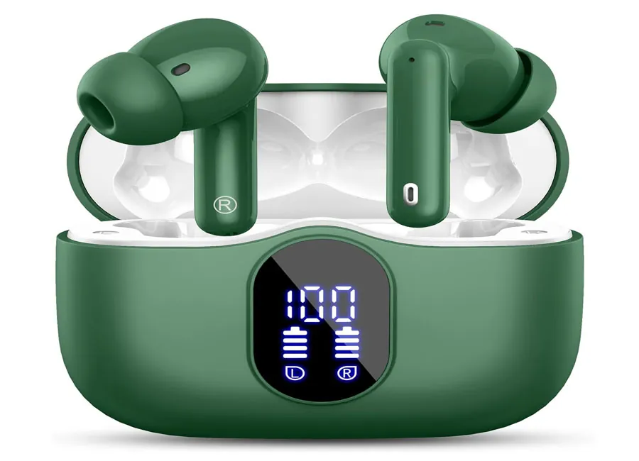 Wireless earbuds product photo with charging case