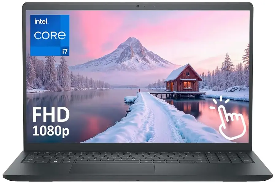 Dell touchscreen business laptop option shown in a simple desk environment