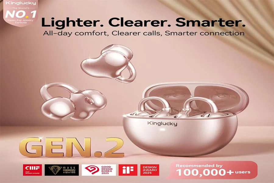 Open ear clip-on earbuds in rose gold product photo placeholder