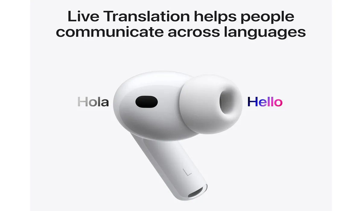 Person using wireless earbuds while commuting in a modern city setting