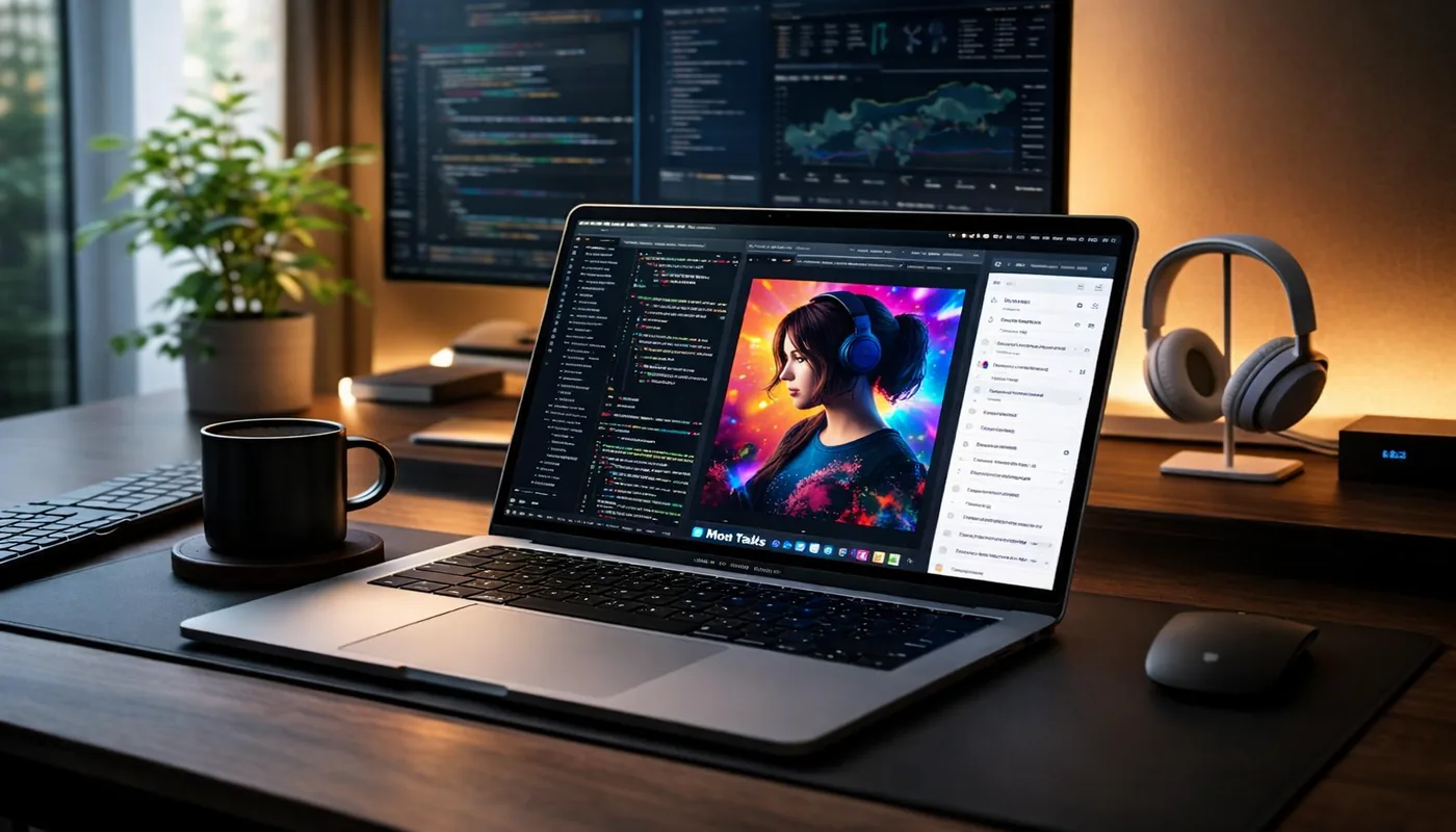 MacBook Pro used for coding, productivity, and creative work in a clean modern setup