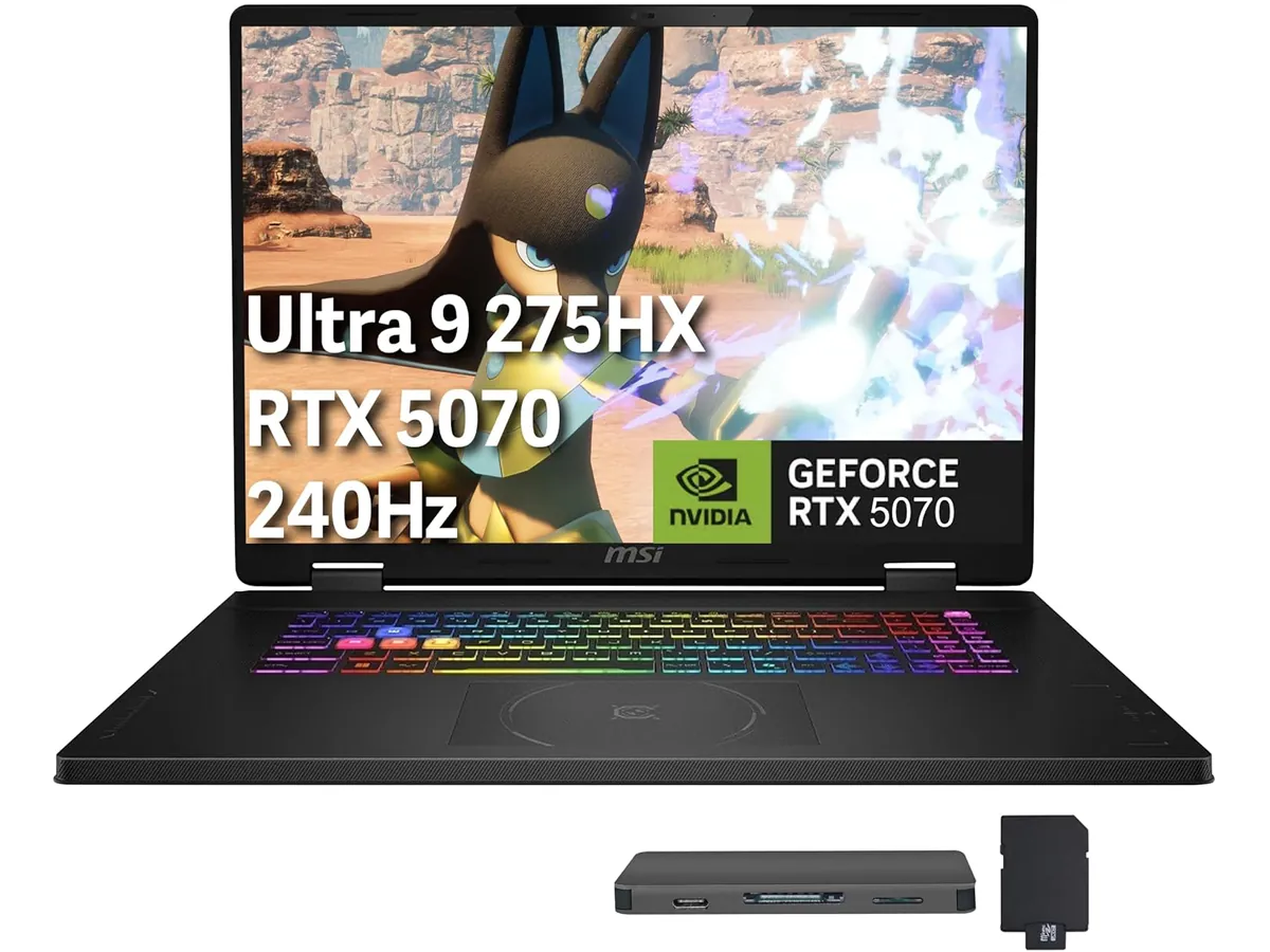 MSI Crosshair gaming laptop angled view with RGB keyboard lighting