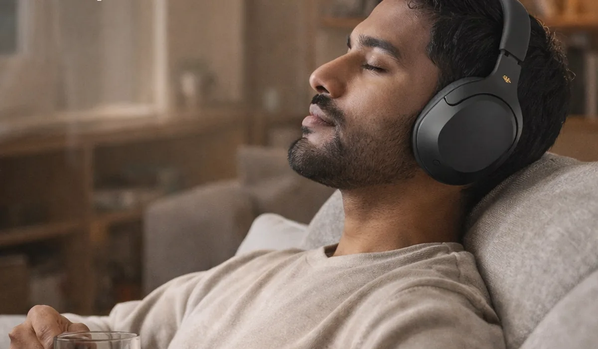 Sony WH-1000XM6 premium wireless noise cancelling headphones shown in a clean studio setup