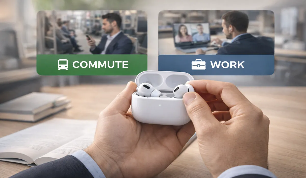 Person choosing earbuds for commuting and work use cases