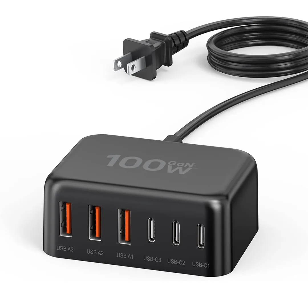 100W 6-port USB C charging station hub card image
