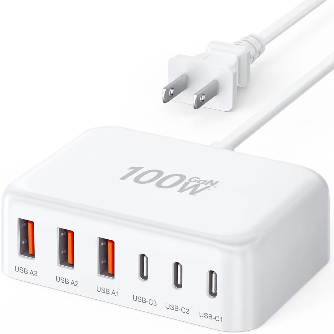 2026 updated 100W GaN 6-port charging station product card image