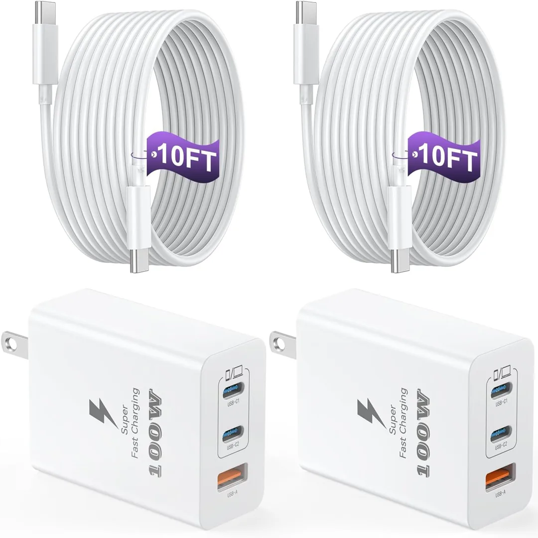 USB C charger block 100W 3-port 2-pack product card image