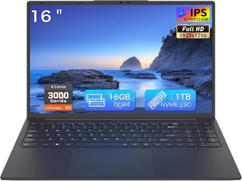 Black laptop with 16GB RAM and 1TB NVMe SSD product photo placeholder