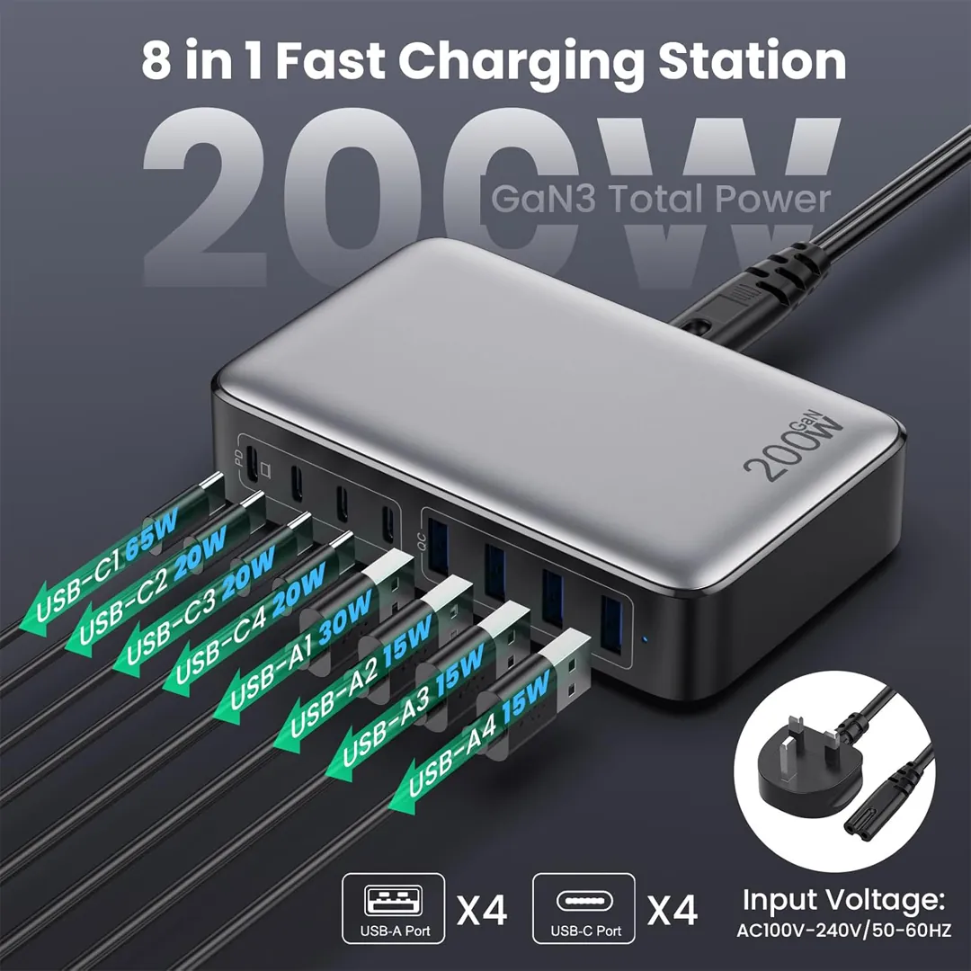 Feob 200W 8-port GaN charging station product card