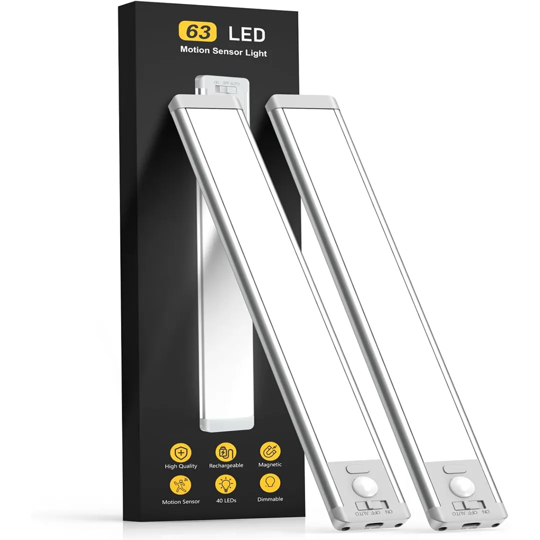 Rechargeable motion sensor cabinet light with magnetic wireless installation
