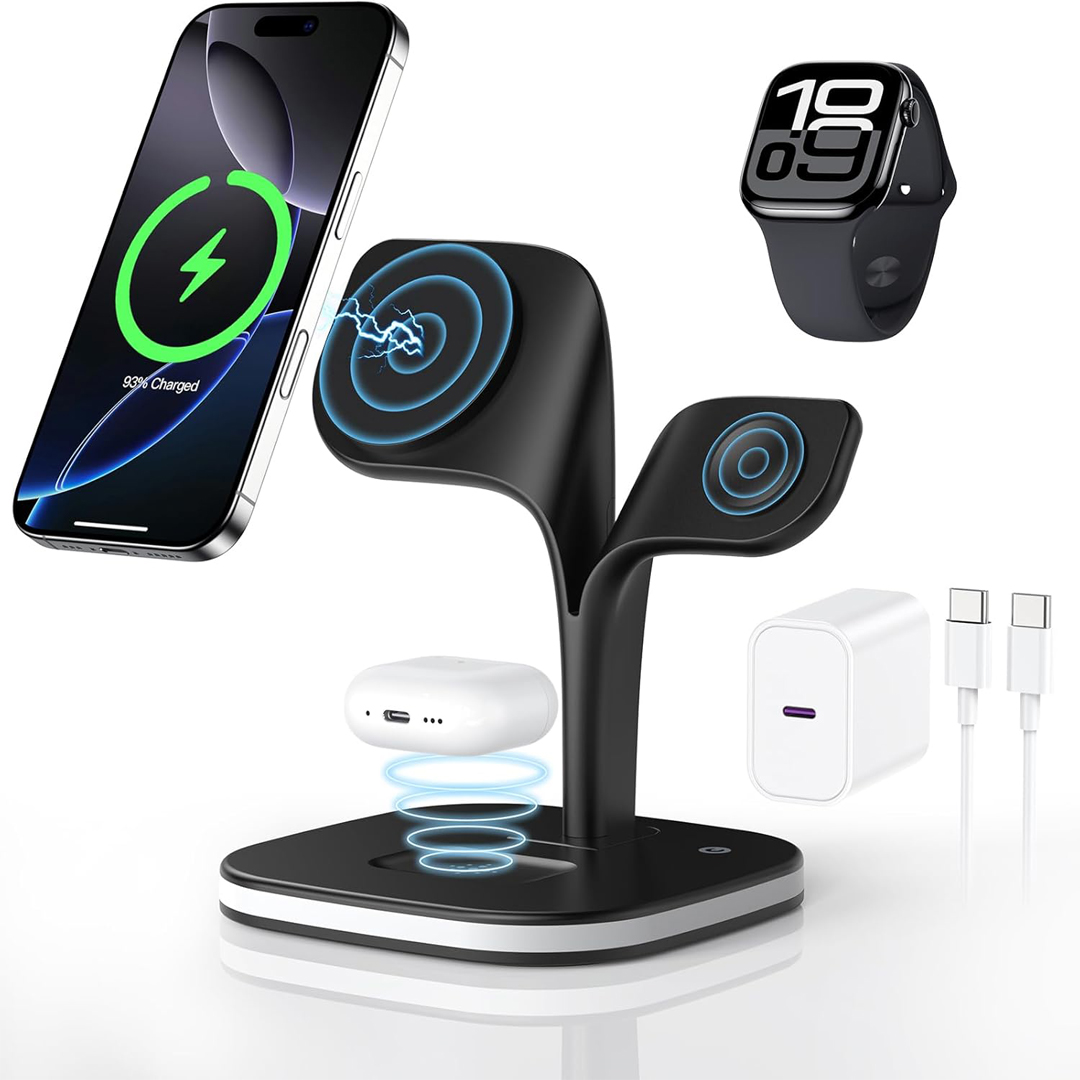 3 in 1 wireless charging station for Apple devices magnetic charging black