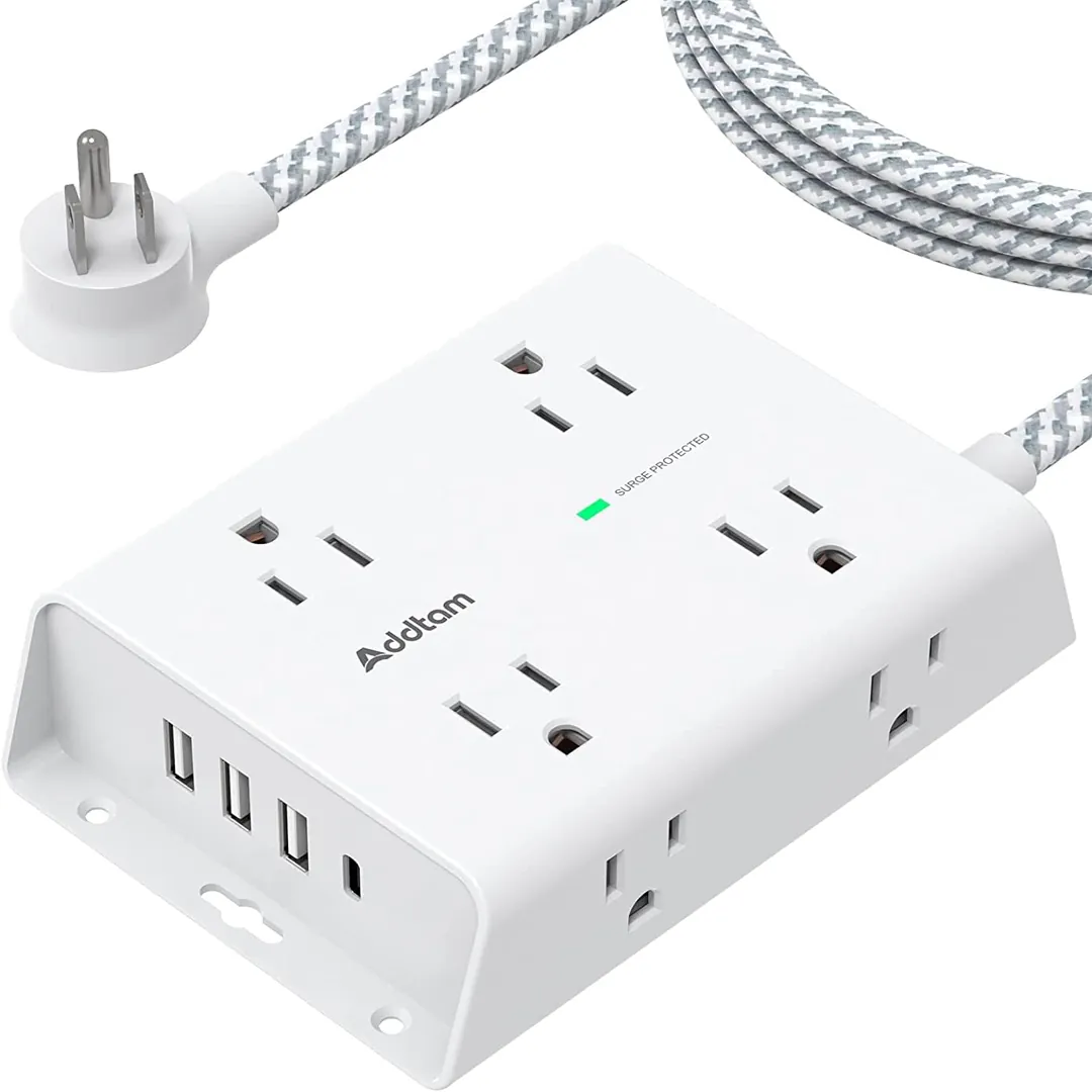 Addtam 3 side surge protector power bar with outlets and USB ports