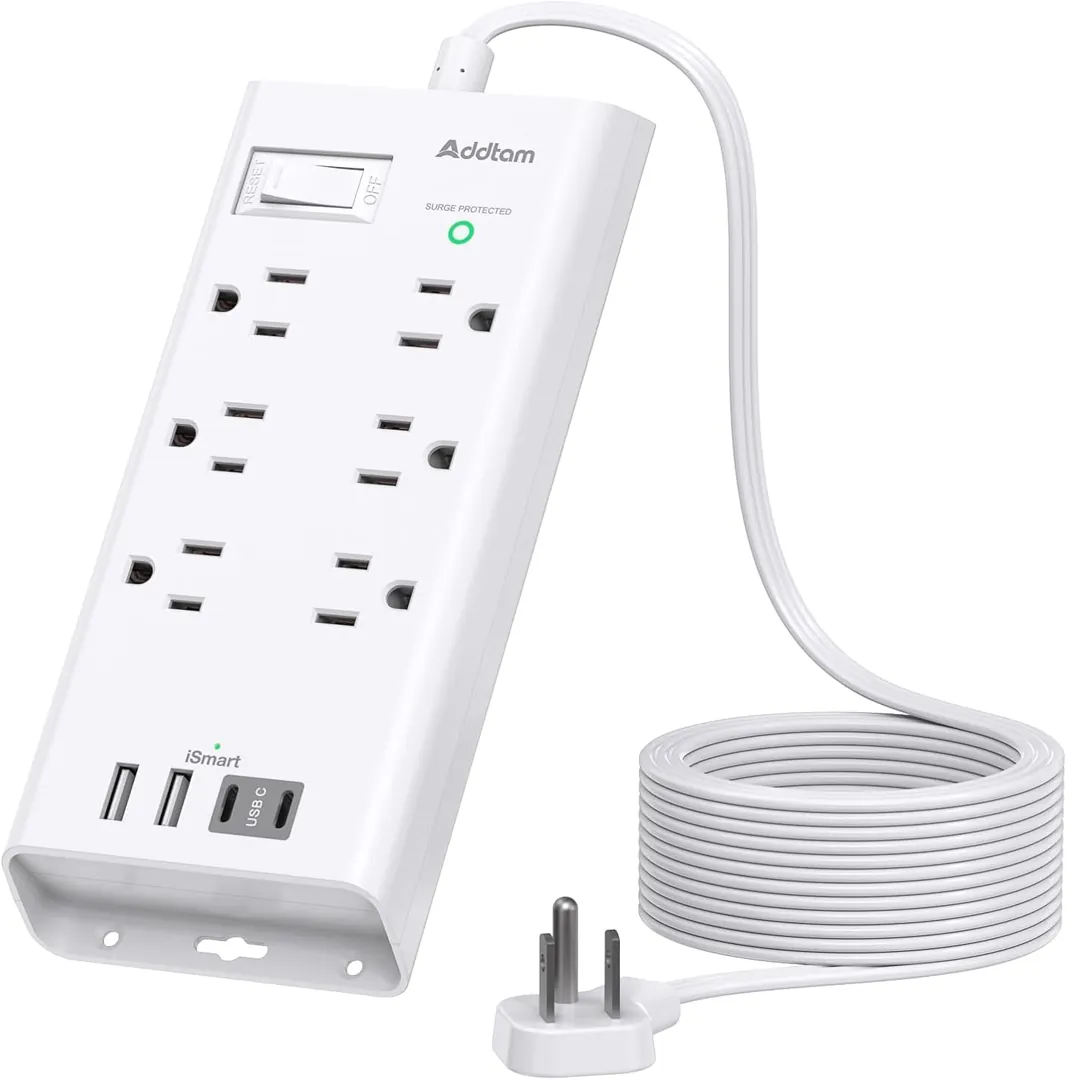 Addtam power strip surge protector with multiple outlets and USB ports