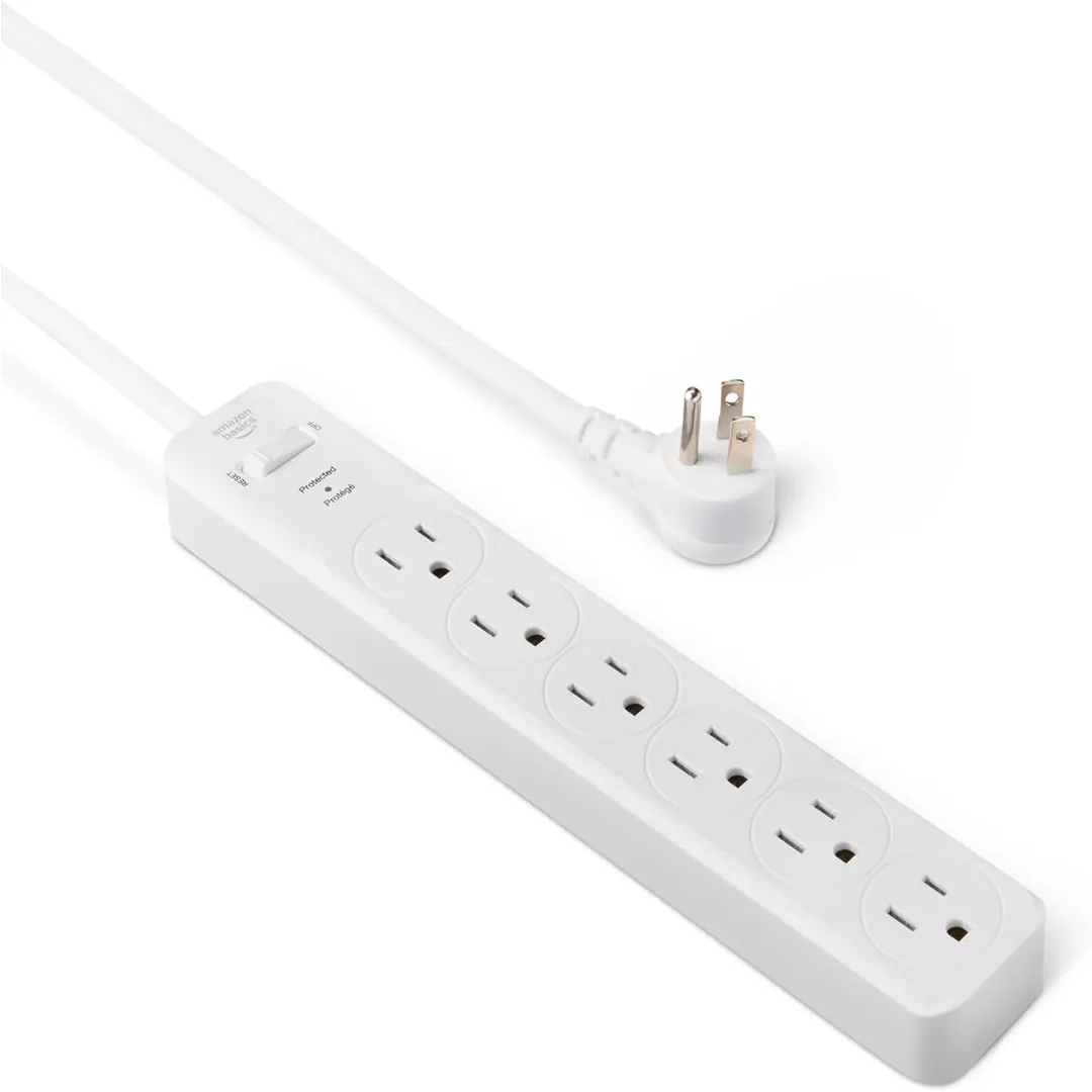 Amazon Basics 6 outlet surge protector power strip in white