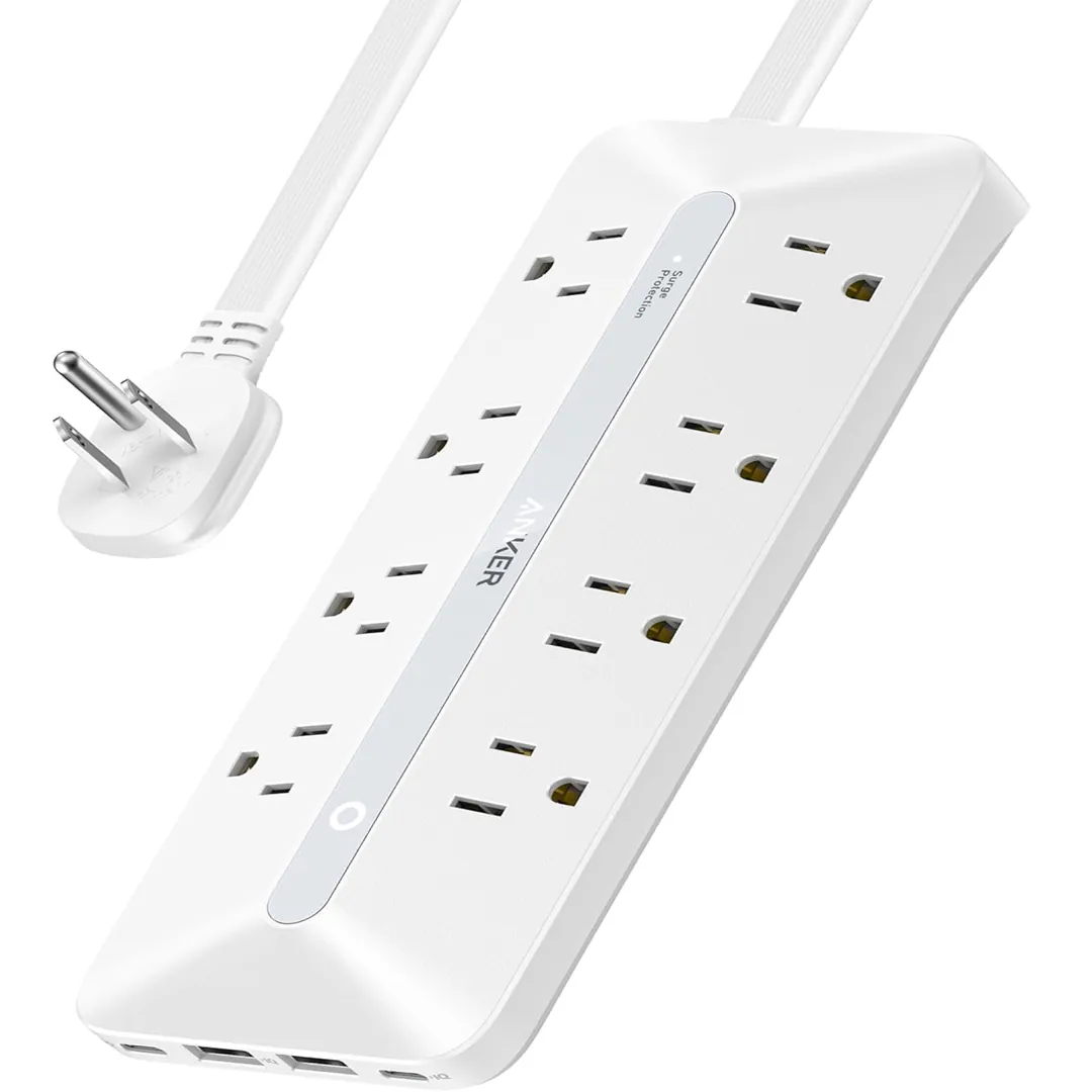 Anker flat plug power strip with USB C and multiple outlets