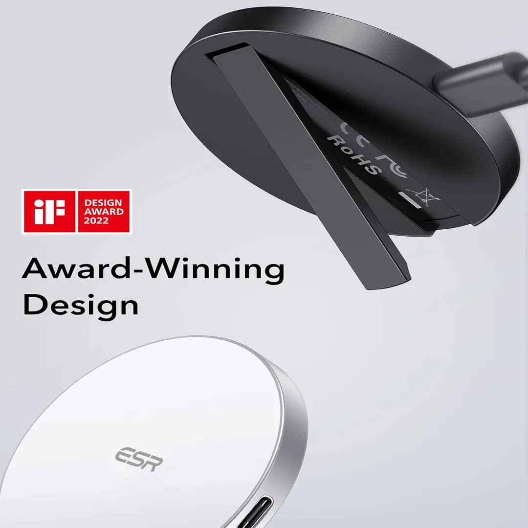 ESR wireless charger with kickstand magnetic charger white