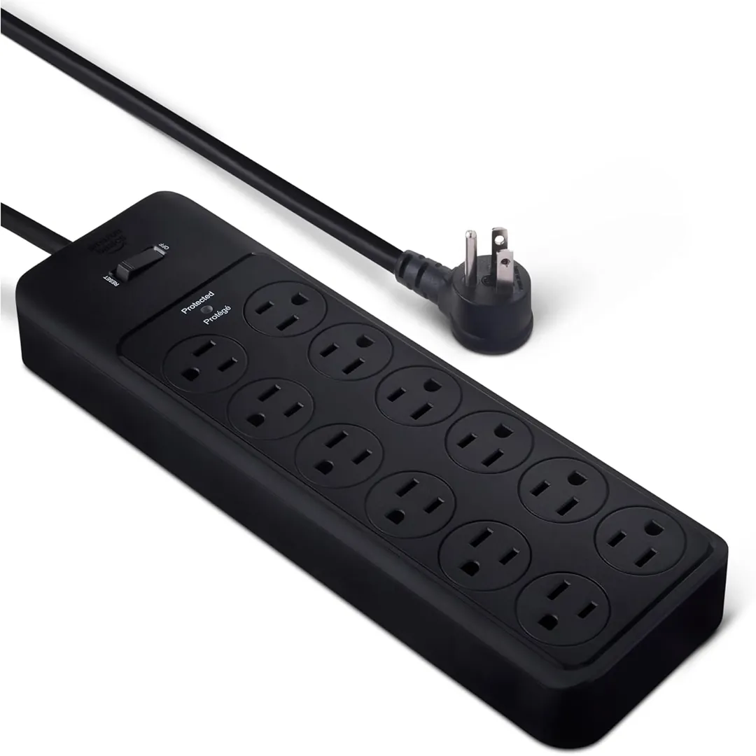 Amazon Basics 12 outlet surge protector power strip in black