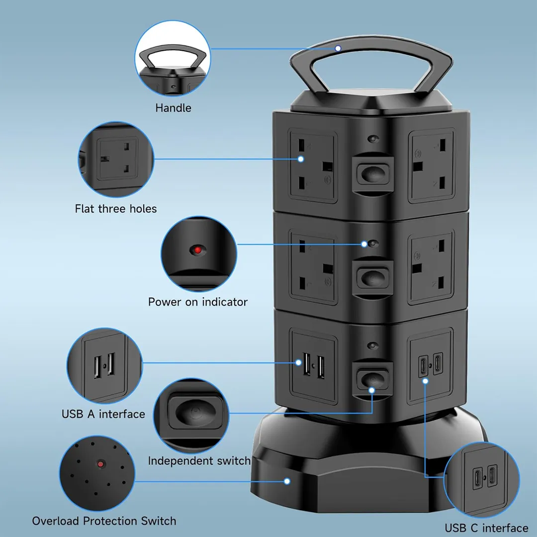 10 way surge protected extension tower product image