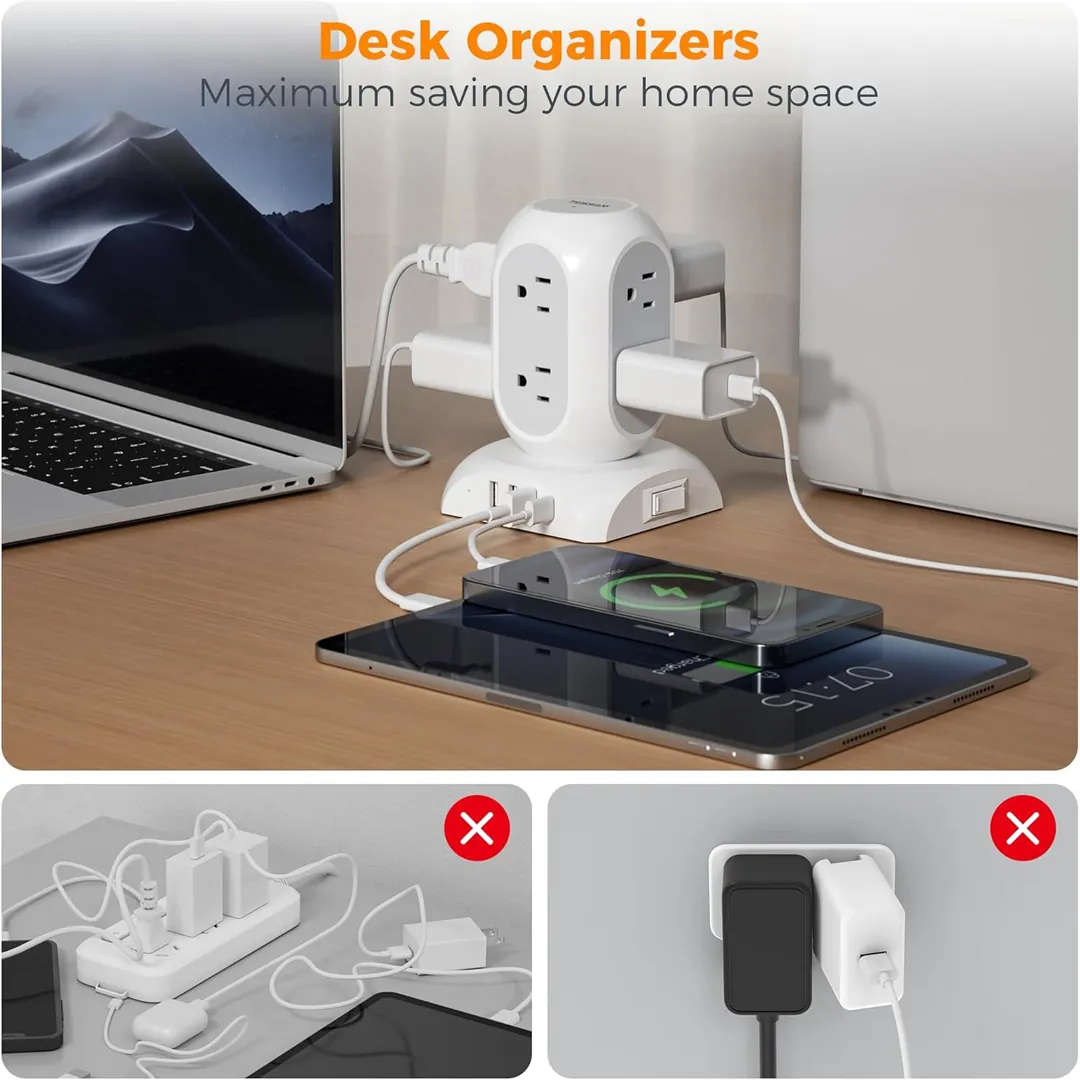 TESSAN tower power bar with surge protection and USB ports