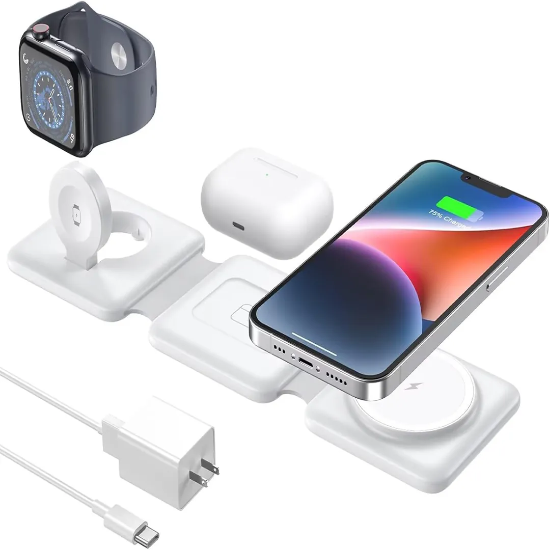 Iseyyox 3 in 1 foldable magnetic wireless charger stand for Apple devices