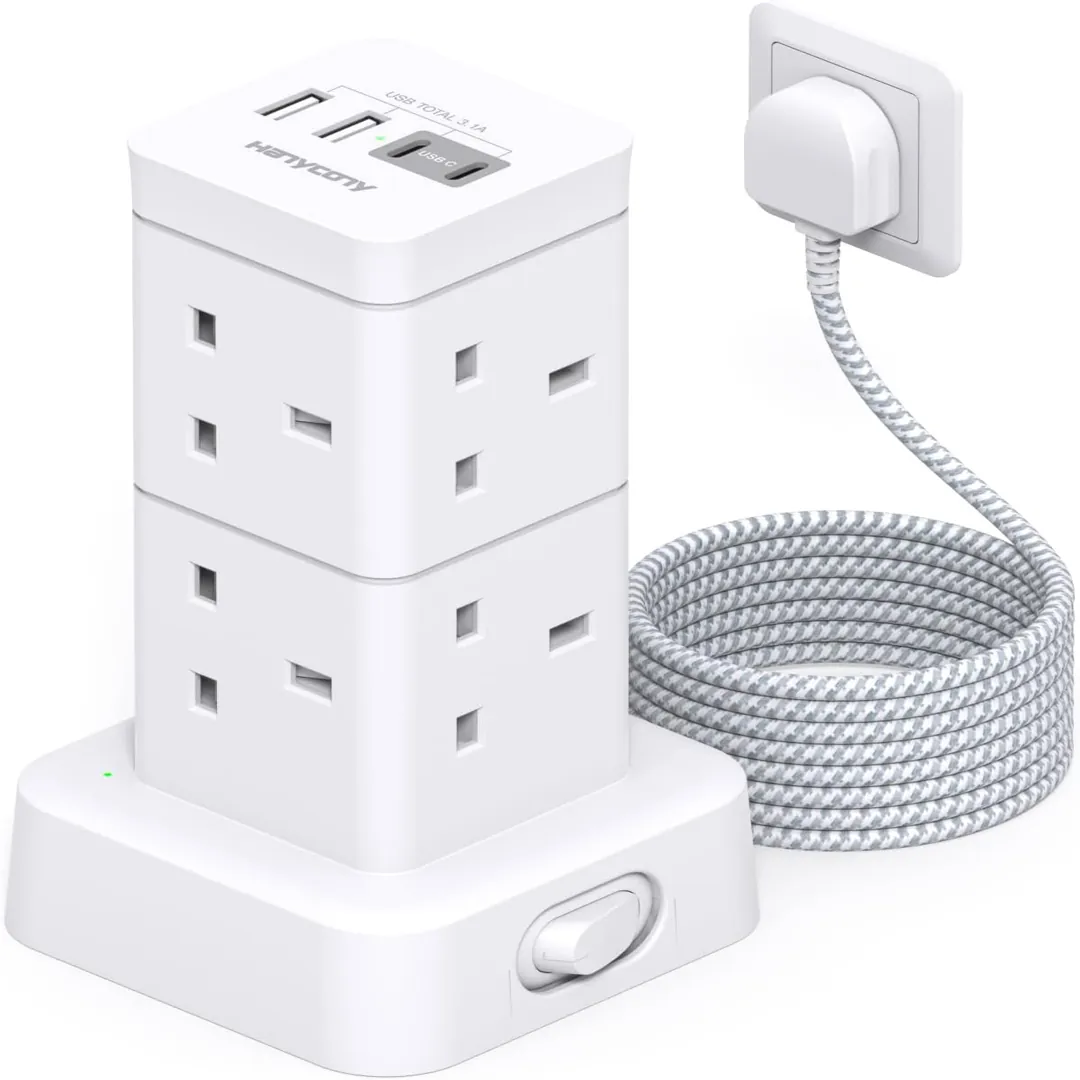 Tower extension lead 5M with 8 AC outlets and USB C slots product image