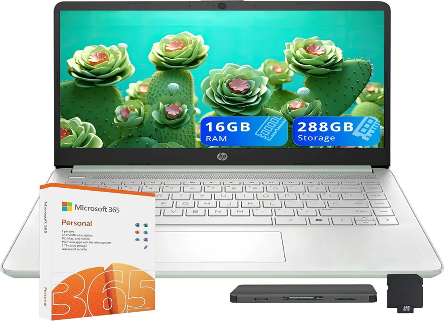 HP Stream laptop with Copilot AI in green color for daily use