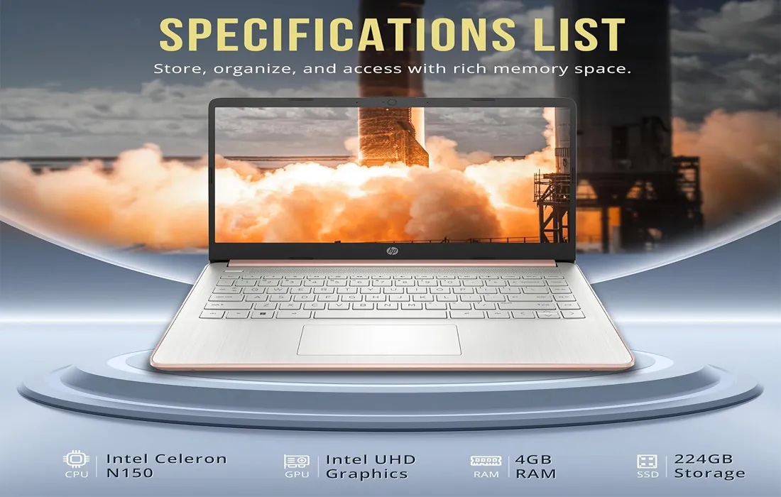 HP Stream laptop used for writing documents and browsing with a calm workspace aesthetic