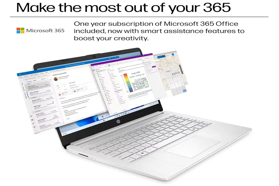 HP 14 2025 laptop in natural silver on a minimalist desk