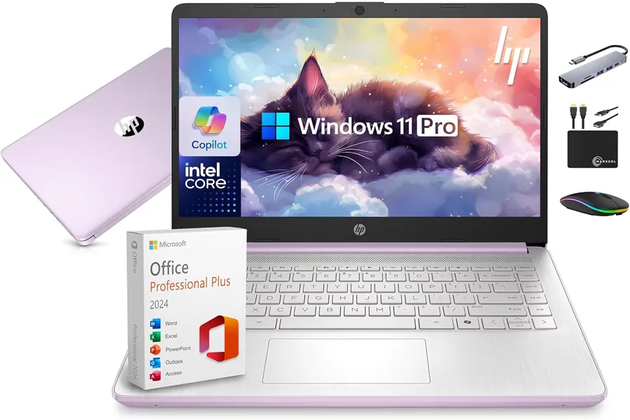 HP laptop in lavender color on a clean background