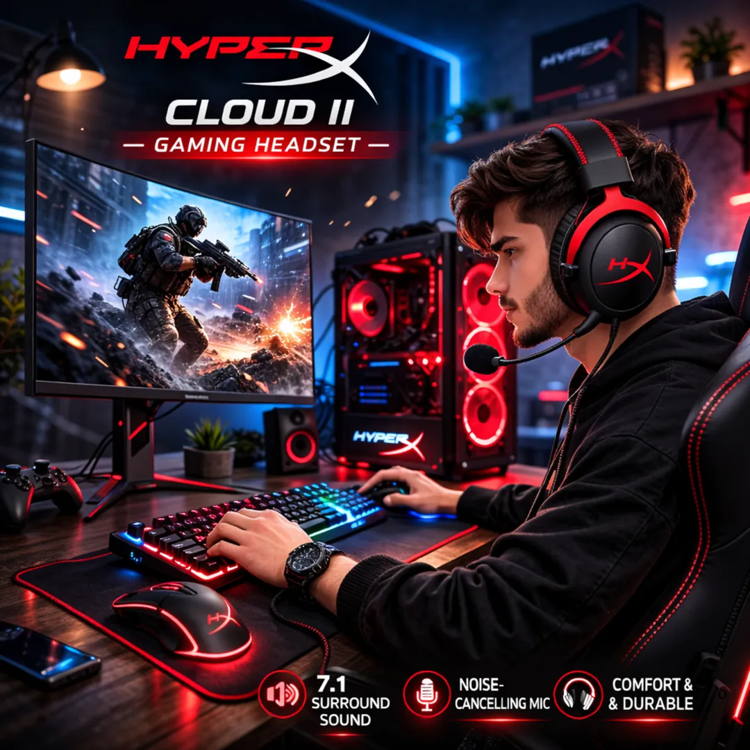 Gamer wearing HyperX Cloud II during PC multiplayer session