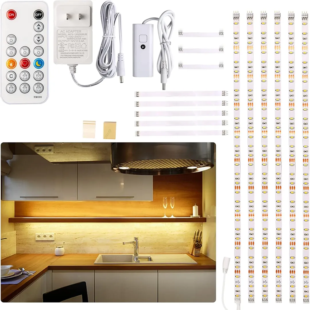 WOBANE dimmable LED strip lighting kit for under cabinet warm white lighting