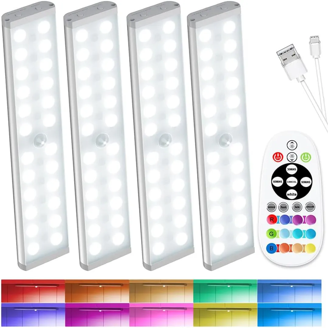58 LED RGB motion sensor under cabinet lights 4 packs product card