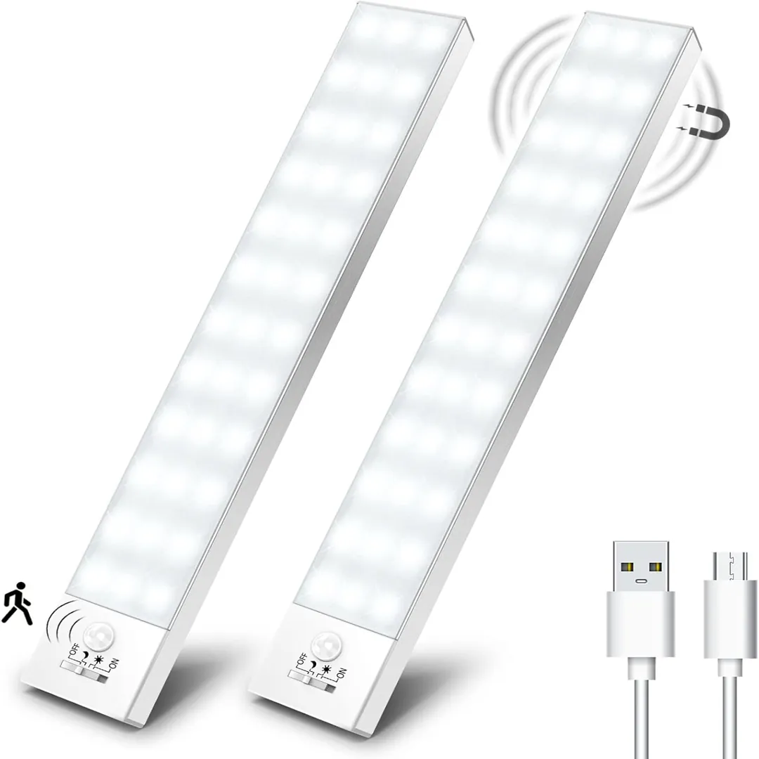 OUILA 36 LED under cabinet lights 2 pack magnetic rechargeable motion sensor product card