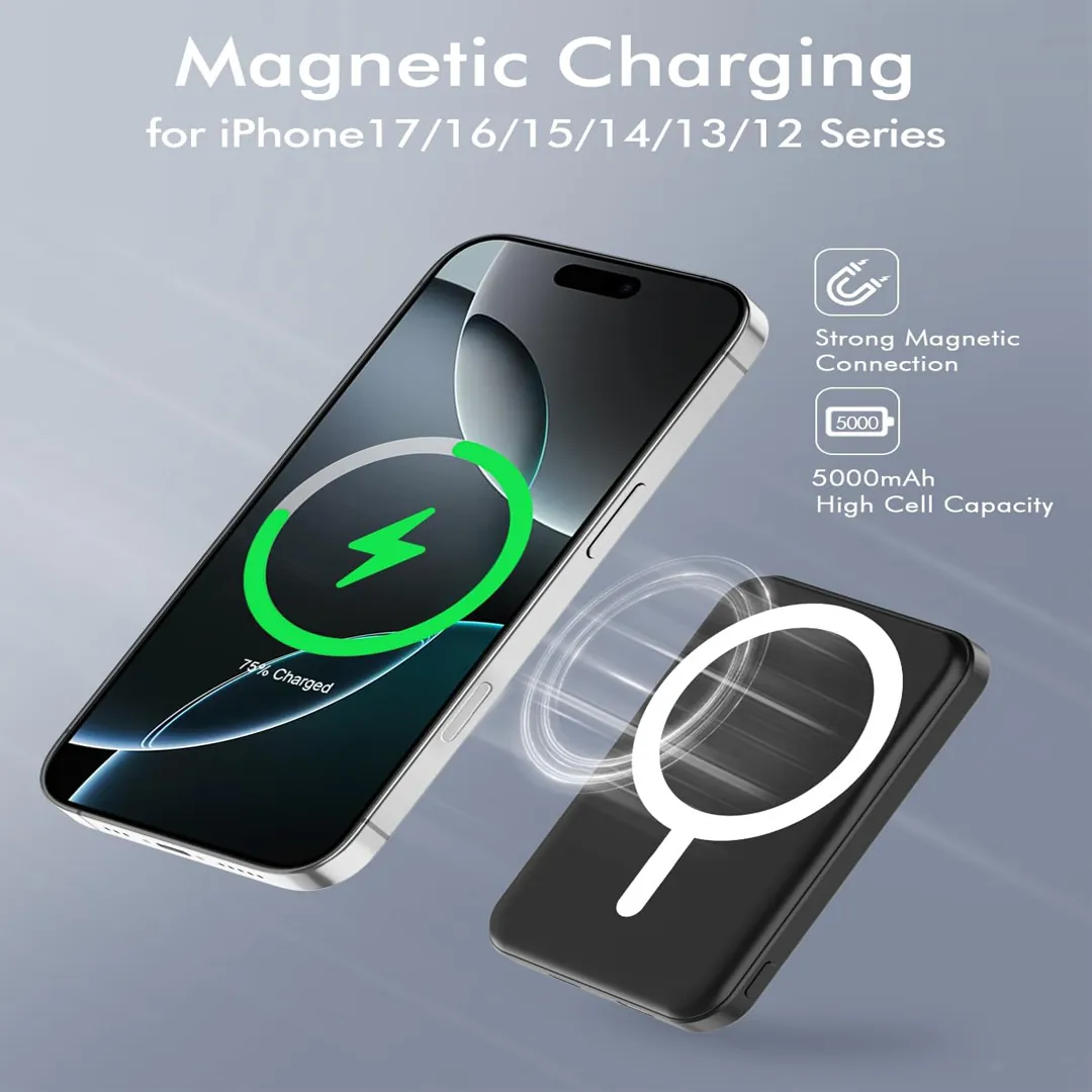 podoru magnetic battery pack 5000mAh black with type C cable