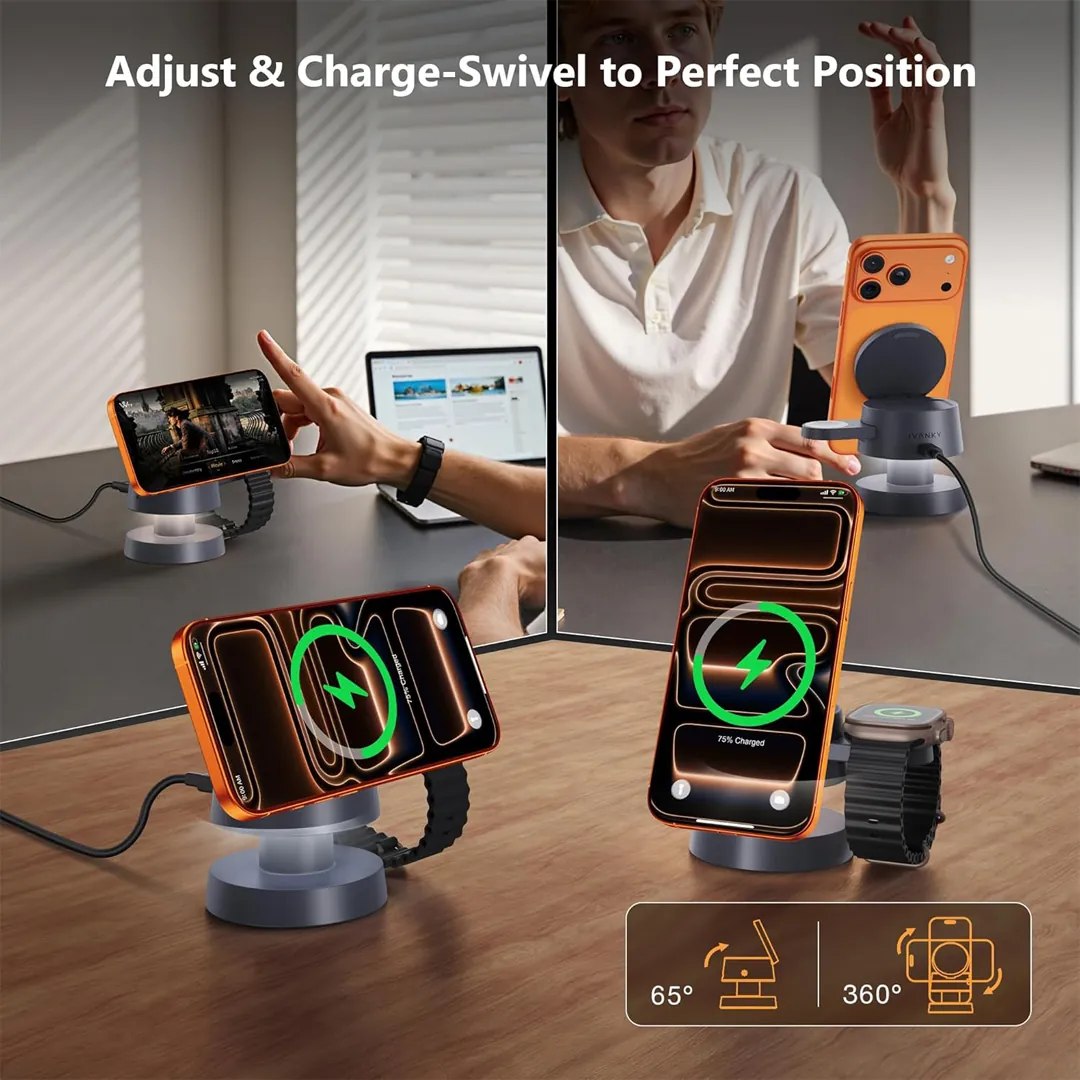 iVANKY 4 in 1 Qi2 certified MagSafe charger stand with night light