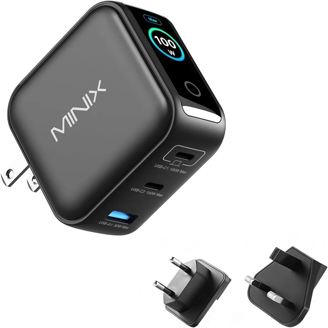 MINIX 100W USB C charger with smart display and touch control card image