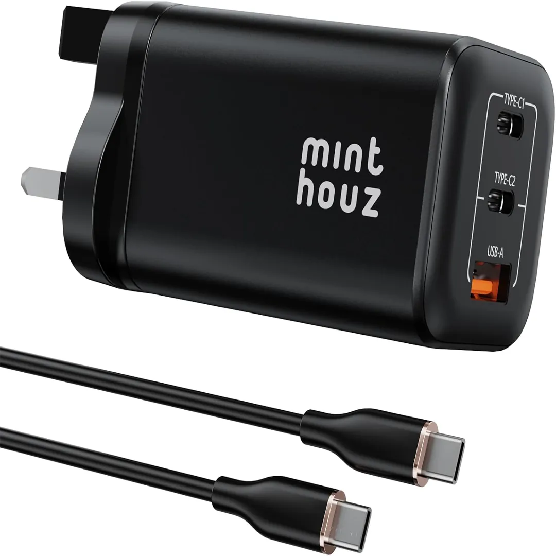 Minthouz 100W GaN USB-C fast charger with 3 ports in black