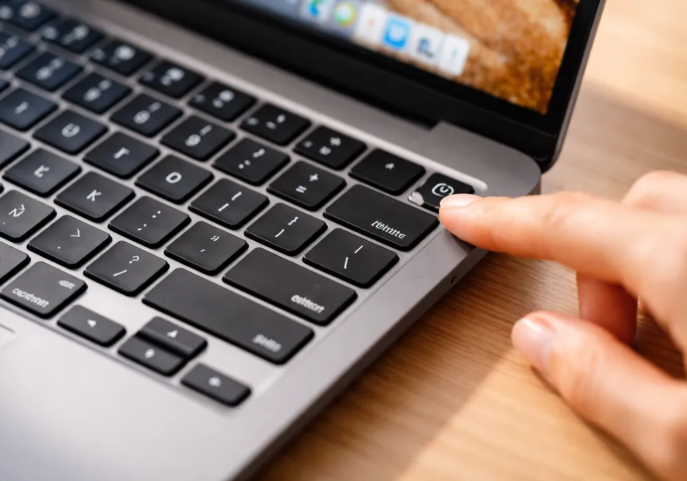 Close-up of a laptop keyboard with Touch ID