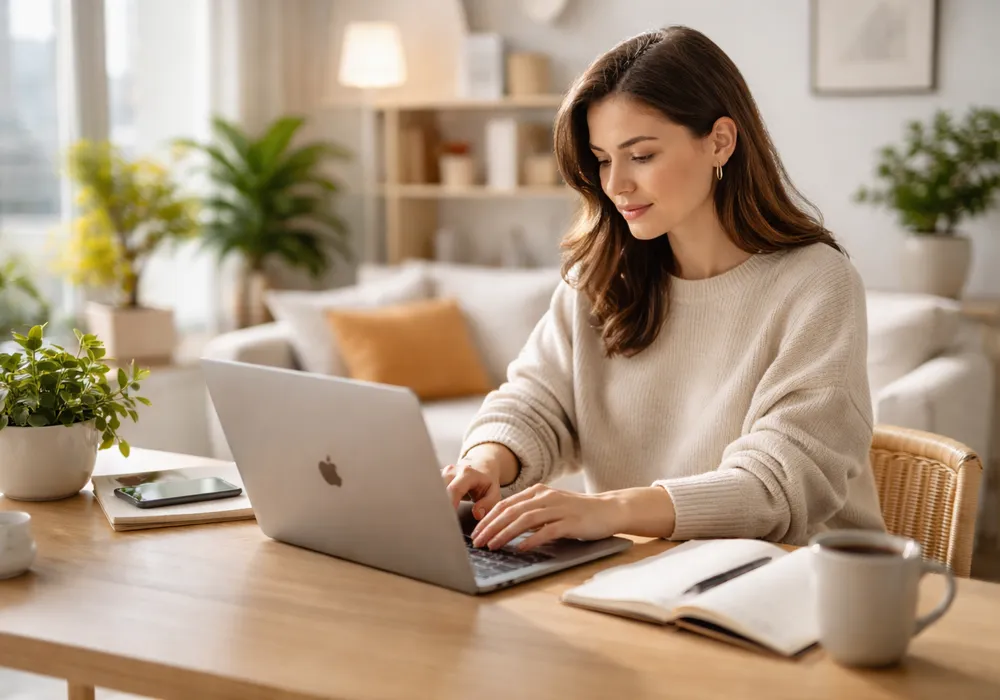 Lifestyle image of a person using a laptop for work and study