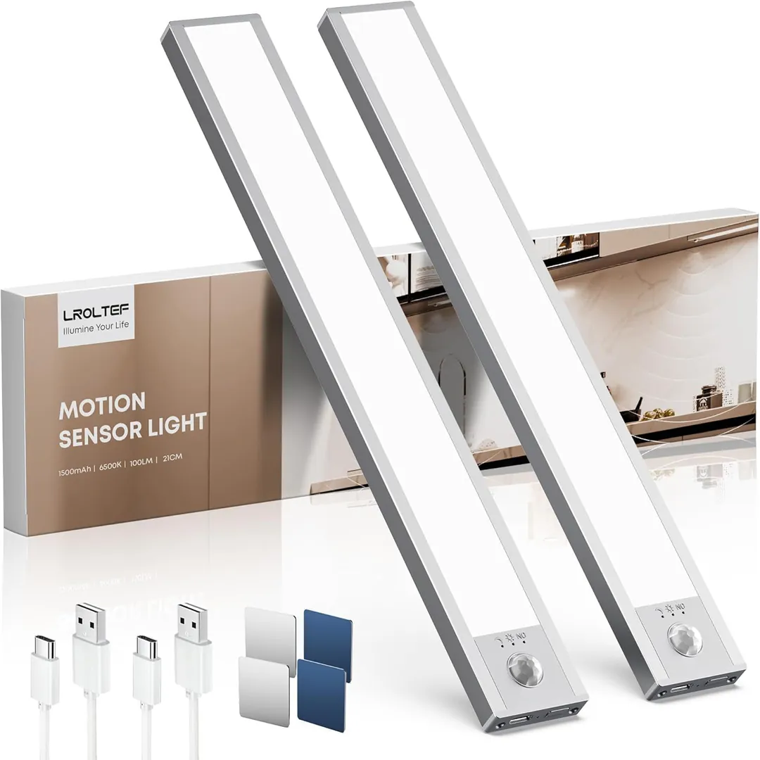 LROLTEF under cabinet kitchen lights motion sensor rechargeable 2 pack product card