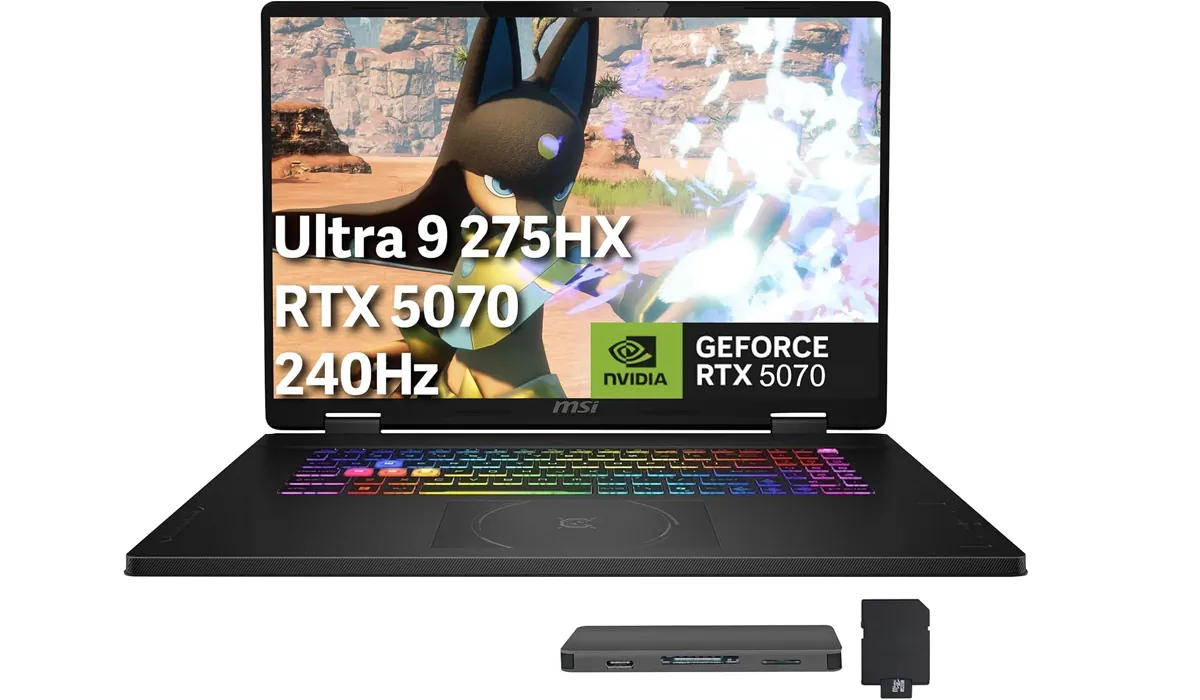 MSI Crosshair 18 gaming laptop on desk with 18-inch QHD+ 240Hz display