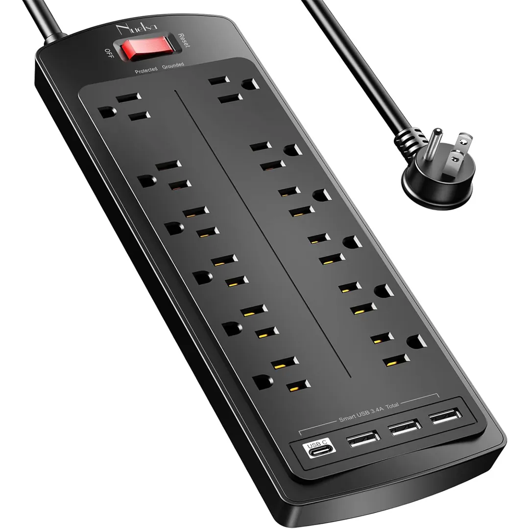 Nuetsa surge protector with 12 outlets and USB ports