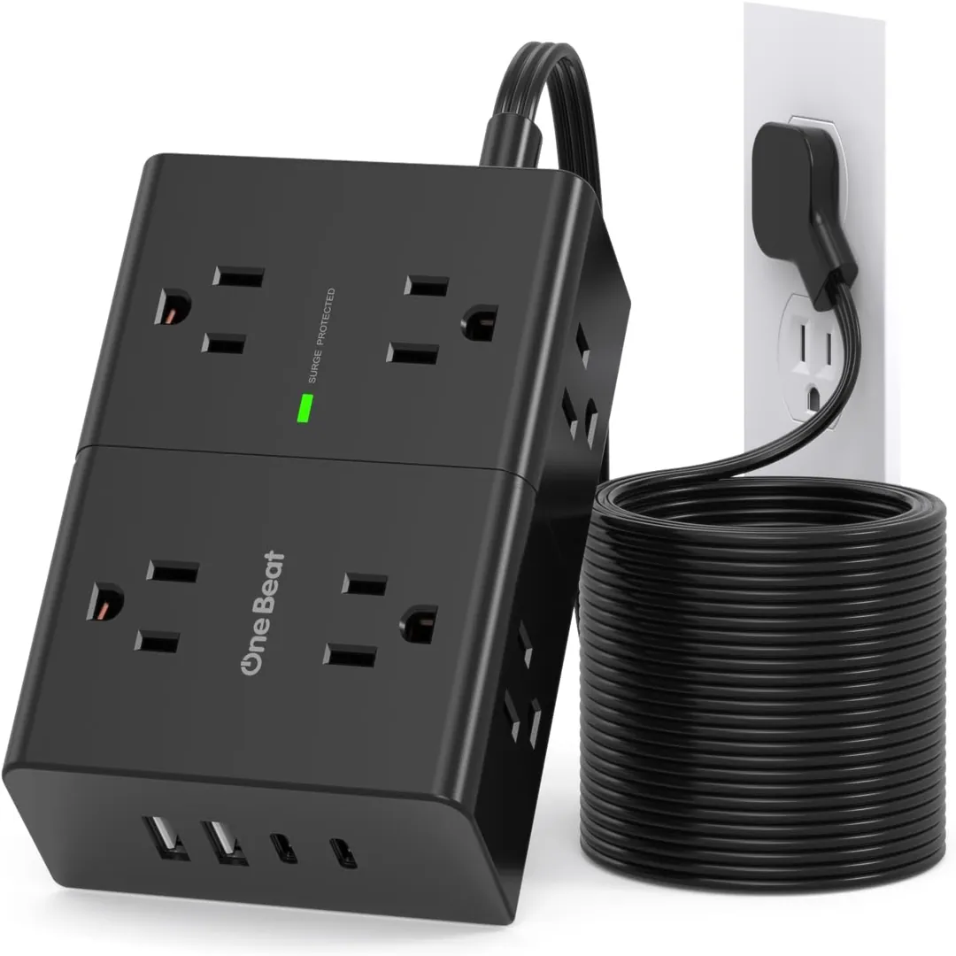 6 foot power bar with 8 outlets and USB C ports