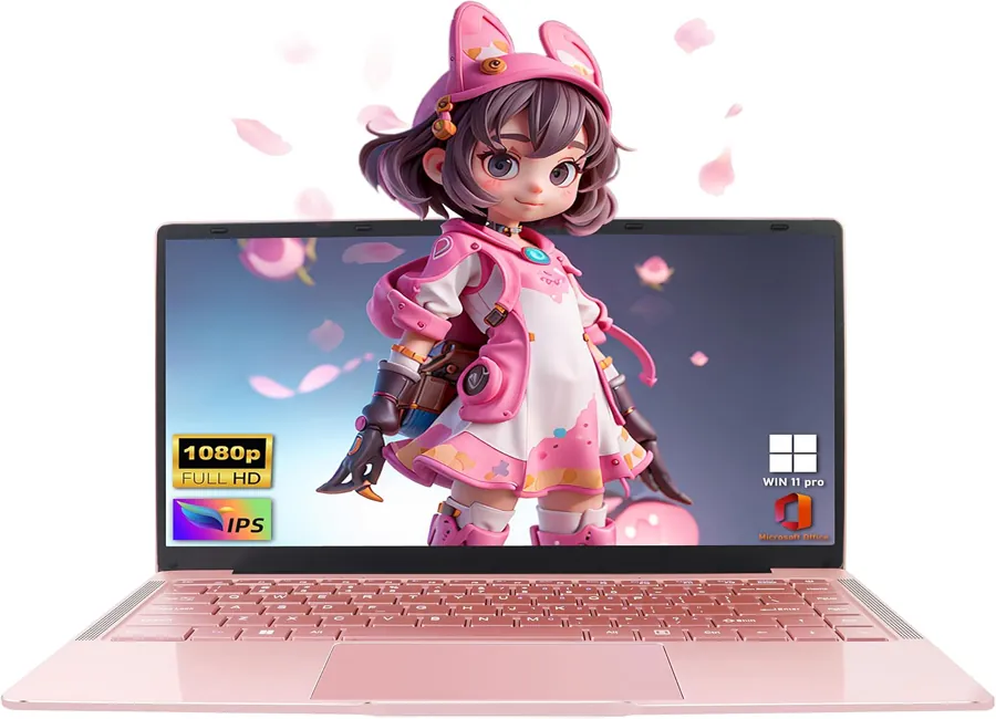 Ultra-thin laptop option for travel, study and basic work in rose gold style