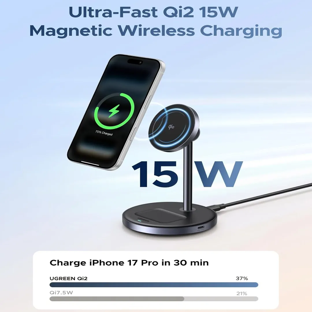UGREEN MagFlow 2 in 1 wireless charger stand MagSafe compatible