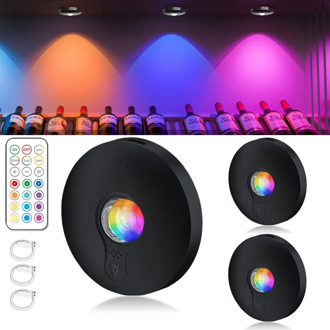 Yohiioyo rechargeable wireless RGB puck light 3 pack product card