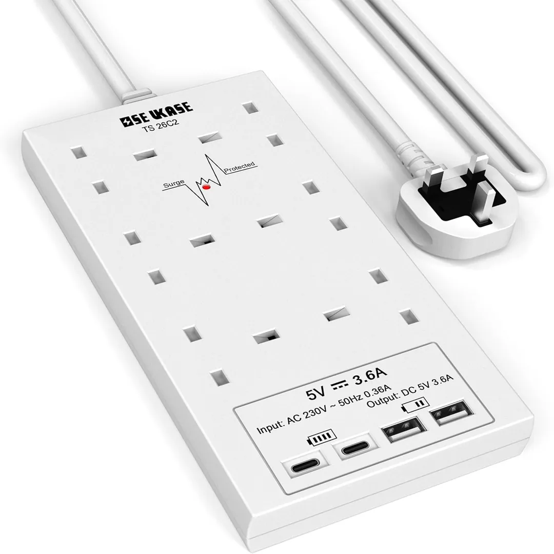 6 way socket surge protection with four USB charger product image